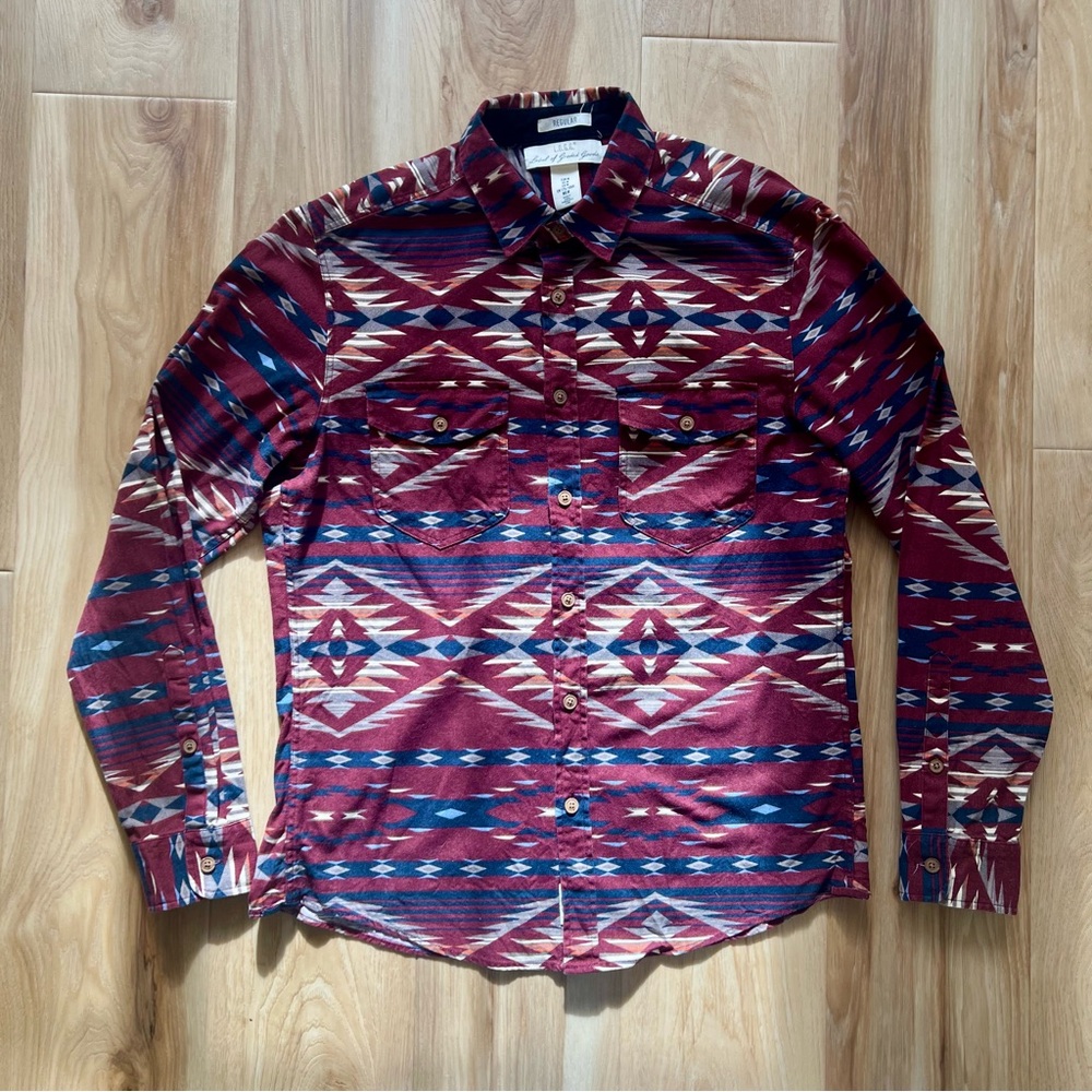 H&M LOGG Men's Aztec Patterned Button Down Shirt Long Sleeve Medium